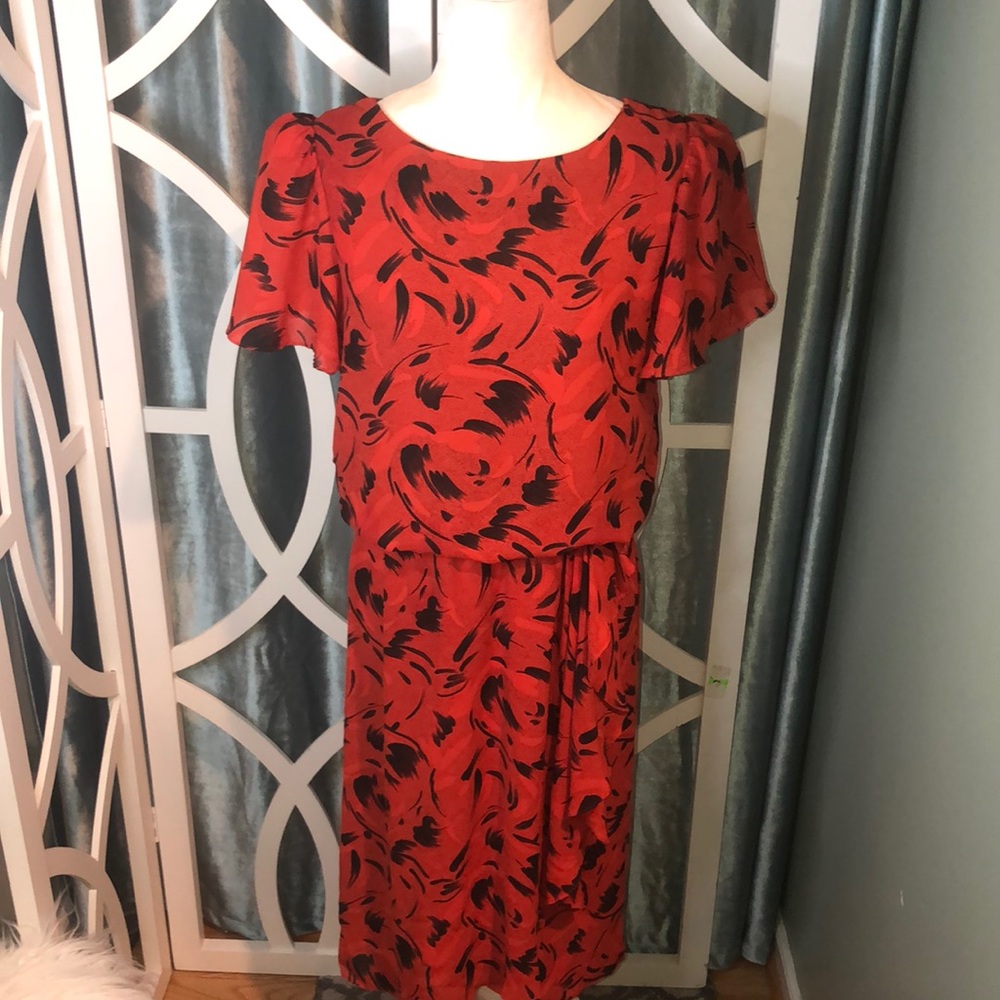 Vintage 80s Abstract Swirl Print Dress